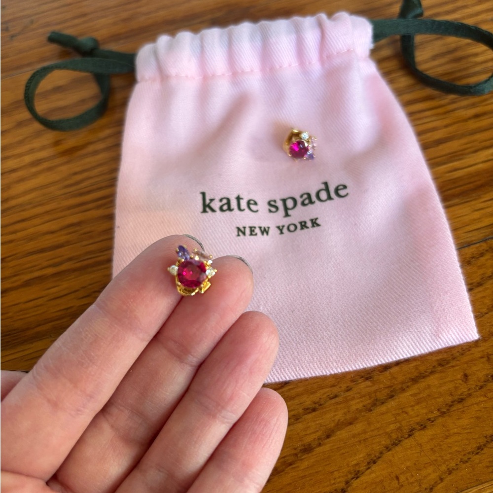Kate Spade Pink and Purple Multi-Stone Gold Earring